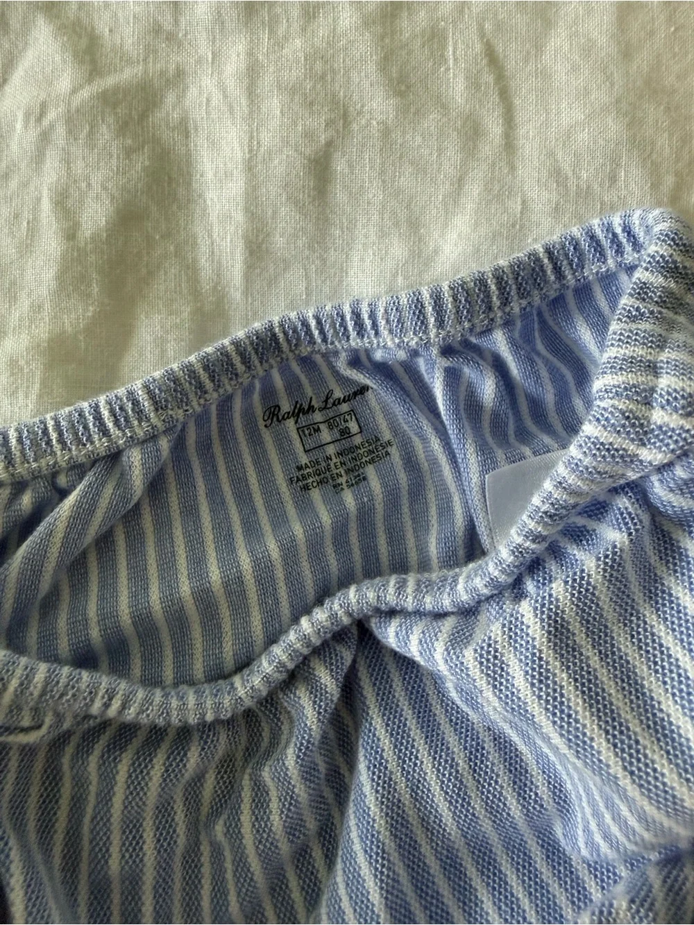 Ralph Lauren Light Blue & White Striped Polo Dress with Puff Sleeves